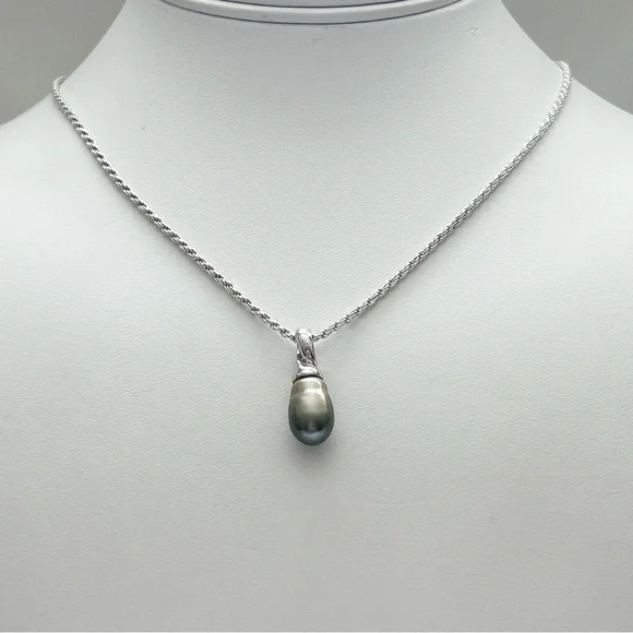 Platinum Gray Baroque Pearl Sterling Silver Necklace - Picture 5 of 9